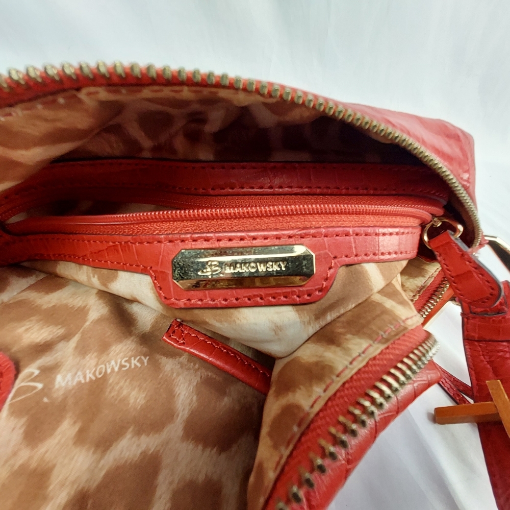 Makowsky Leather Handbag - Crocodile Embossed - Never Used - Color Salmon - Picture 6 of 7